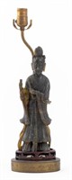 Chinese Carved Greenstone Guan Yin Mounted Lamp