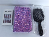 New Brush, Nails, & 2 Purple Makeup Bags