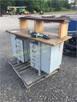 MACHINIST/ SHOP DESK W/ LOCKING DRAWERS, WOOD TOP