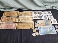 World Currency coins and Notes.  Brazil. Ireland,