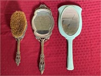 Antique hairbrush and mirror
