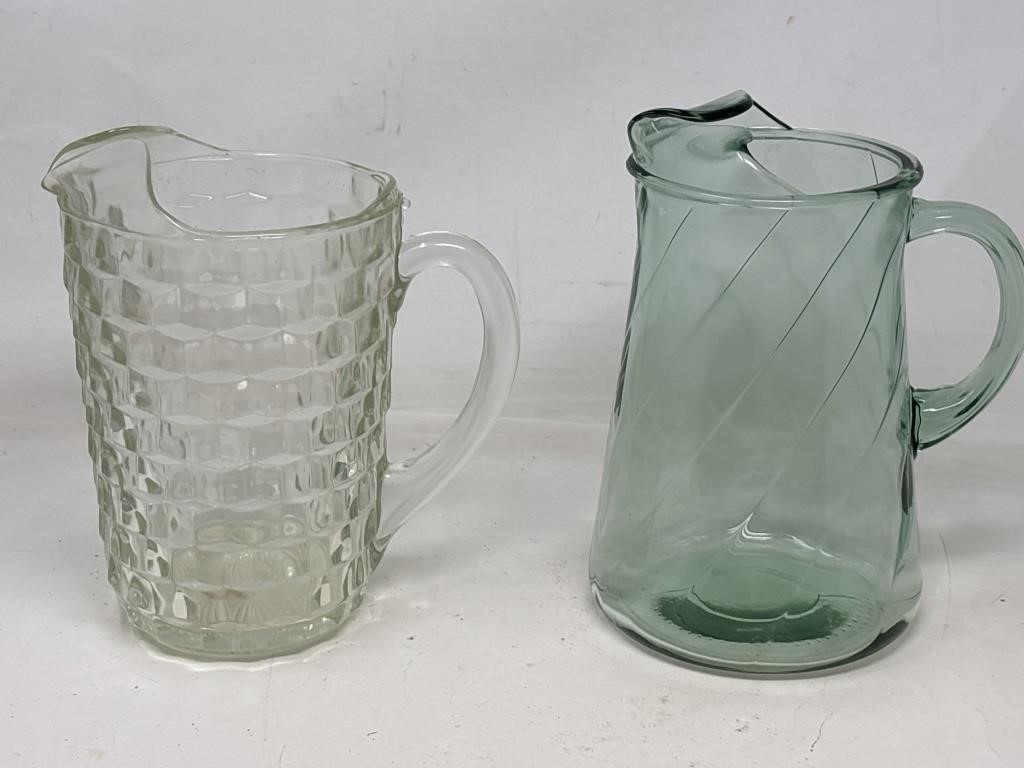 Vintage blue green tint  Optic swirl glass pitcher