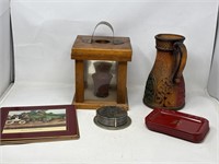 Home decor-wood and glass lantern, 6 mini tin
