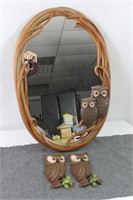 1970's Burwood Products Owl Mirror & wall décor