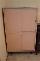 Vintage Painted Pink MCM Slide Door Cabinets