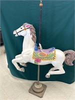 Plastic Painted Carousel Horse w/Base & Pole,