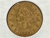 1897  $ 5 Dollar Gold  Liberty Coin