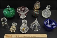 Art Glass Perfume Bottles; Paperweight & Lot