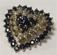 14k Gold, Diamond & Sapphire Heart Pendant