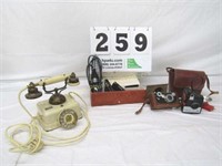 Lot of Vintage Items - Rotary Telephone, Cameras,