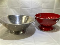 Lg Silver & Med Red Metal Strainers