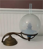 Heavy oil lamp with original chimney & globe -