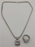 Sterling Silver & White Topaz Necklace & Ring