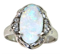 Platinum Natural Opal & Diamond Ring