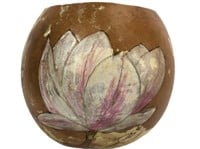 Handmade Dried Gourd Bowl w/Carvings & Painted