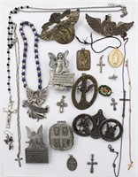 Religious Jewelry Lot Crosses Medals Relics