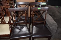 Four Wood Vinyl Seat Dining Chairs