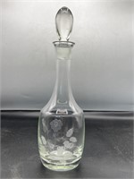 Vintage etched glass decanter, 13" h.