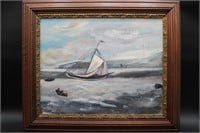 Orig. Signed Lucy French Nautical Oil Painting