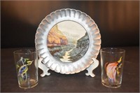 2 Bird Glasses & Sculpture of Grand Canyon Plate