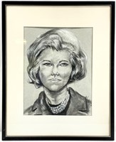 Vintage Charcoal Portrait Art, Signed