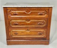 Walnut Victorian chest, 3 shaped drawers with