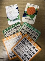 E2) vintage flower seed packets and bingo cards