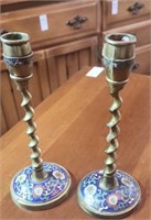 Pair of brass candleholders