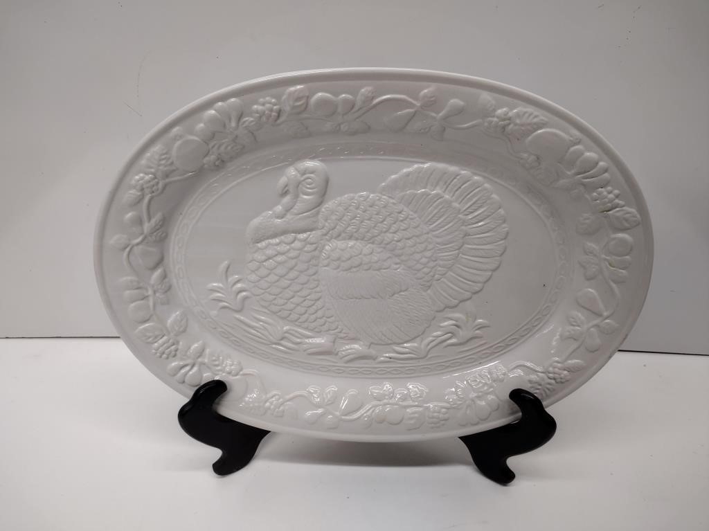 Gibson White Ceramic Turkey Platter