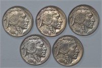 5 - 1938 Buffalo Nickels (38d,38d,38d,38,38)