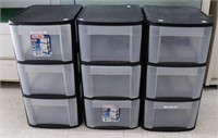 (3) 3 Drawer Plastic Storage Units