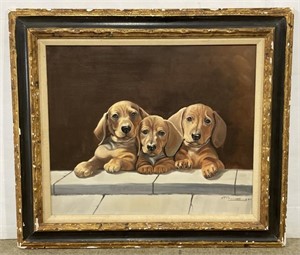 (M) F.Freunollinger? Dachshund Oil Painting on