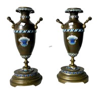 PAIR OF ANTIQUE CLOISONNE & BRONZE VASES