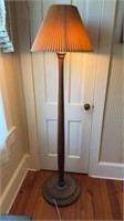 Antique wood floor lamp, with a pleated shade