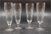 4 CRYSTAL FLUTED GLASSES