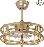 Smleray Caged Ceiling Fans With Lights,18'' Gold