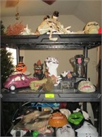 3 shelves of Halloween decor