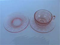 Pink Depreciation Glass 3 Pieces 1 Cup 2 Saucers
