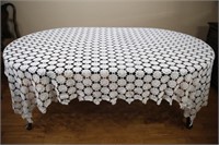 Irish White Linen Hand Crocheted Tablecloth
