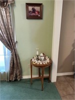 Small round table & items on it