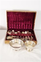 SILVER PLATED FLATWARE SET W 2 BOWLS