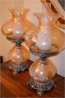 Matching Pair of Gone with Wind Style Glass Lamps