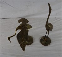 Pair Of Brass Cranes Statues Figurines
