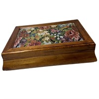 Vintage Wooden Jewelry Box with Floral Inlay