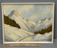 Winter Mountain Landscape Oil Painting on Board