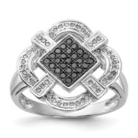 Sterling Silver-Black and White Diamond Ring