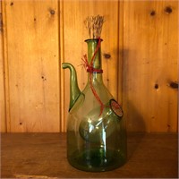 Hand Blown Green Glass Wine Decanter / Ice Cooler