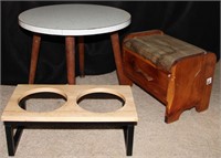 MCM SIDE TABLE, SMALL STOOL, DOG DISH HOLDER