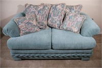 Vintage Large Aqua Deep Seat Rolled Love Seat