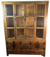 CHINESE ELM DISPLAY CABINET WITH FOUR GLASS DOORS